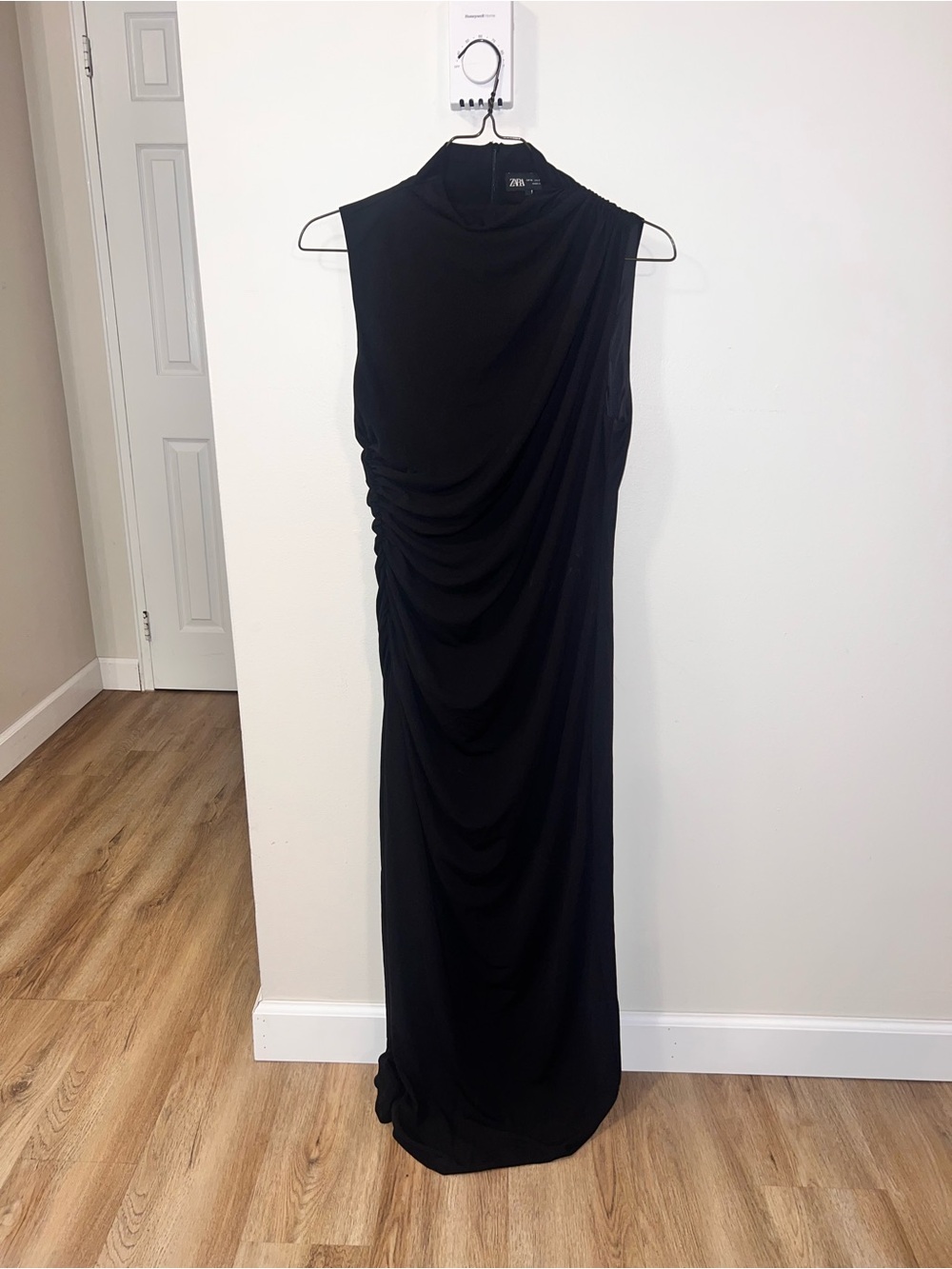 ZARA Black high mock neck Draped Midi Dress
